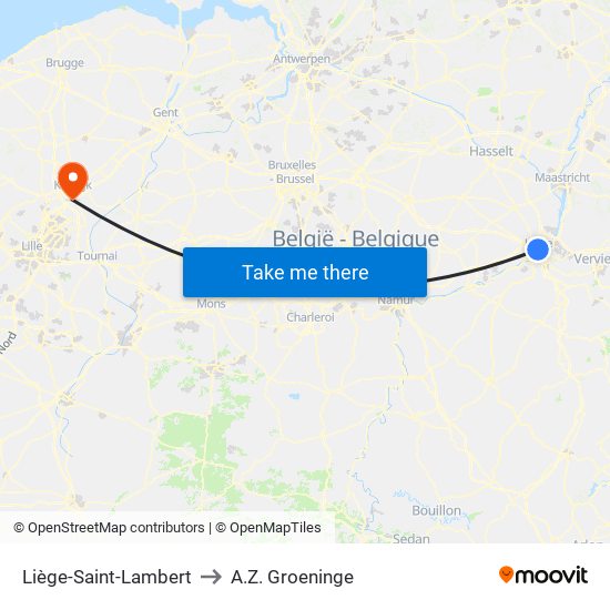 Liège-Saint-Lambert to A.Z. Groeninge map