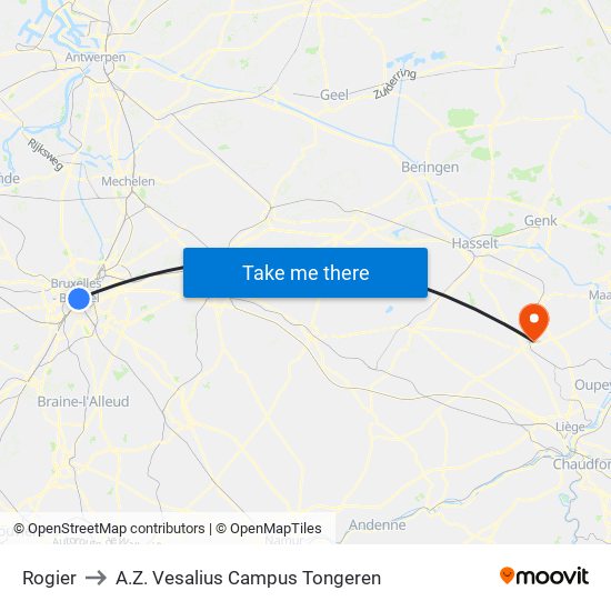 Rogier to A.Z. Vesalius Campus Tongeren map
