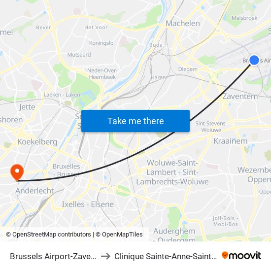 Brussels Airport-Zaventem to Clinique Sainte-Anne-Saint-Remi map