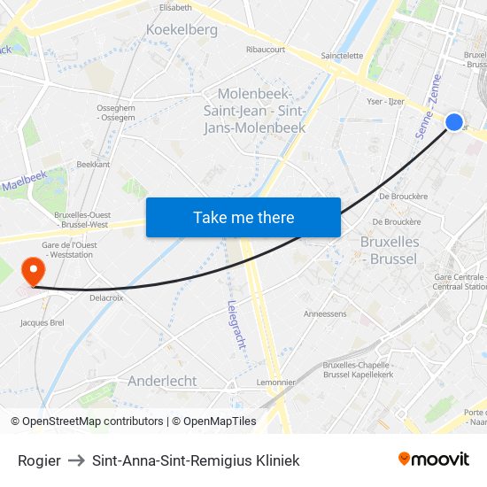 Rogier to Sint-Anna-Sint-Remigius Kliniek map