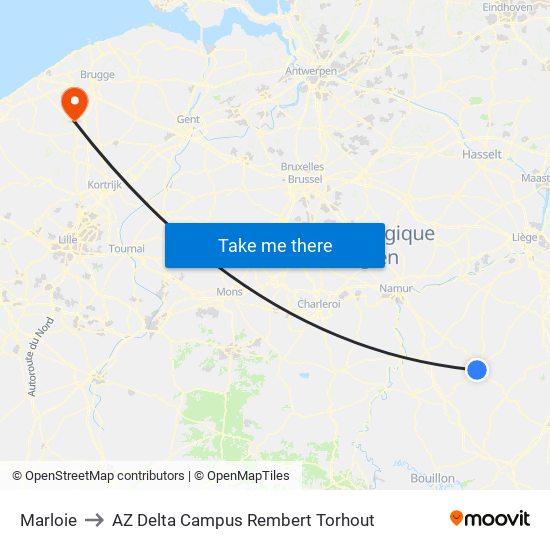 Marloie to AZ Delta Campus Rembert Torhout map
