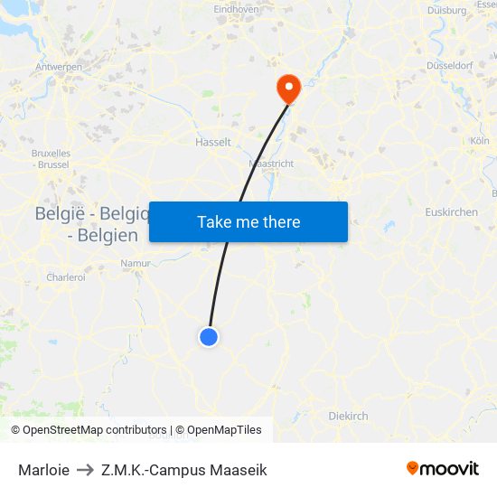 Marloie to Z.M.K.-Campus Maaseik map