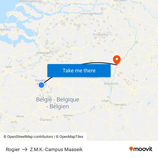 Rogier to Z.M.K.-Campus Maaseik map