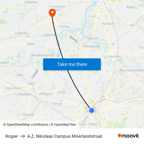 Rogier to A.Z. Nikolaas Campus Moerlandstraat map