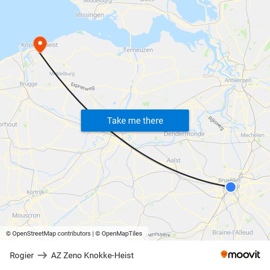 Rogier to AZ Zeno Knokke-Heist map