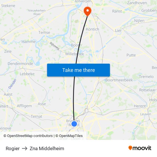 Rogier to Zna Middelheim map