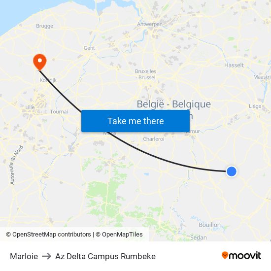 Marloie to Az Delta Campus Rumbeke map