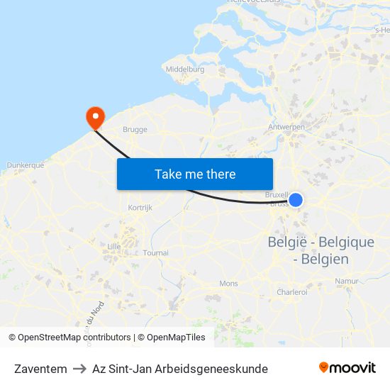 Zaventem to Az Sint-Jan Arbeidsgeneeskunde map