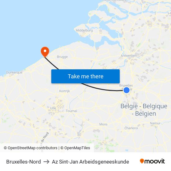 Bruxelles-Nord to Az Sint-Jan Arbeidsgeneeskunde map