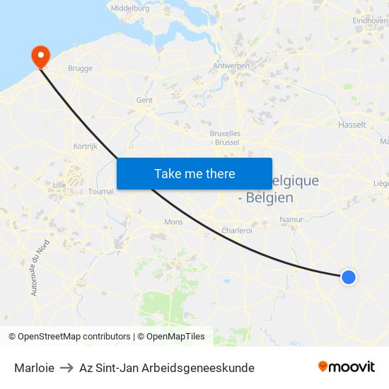 Marloie to Az Sint-Jan Arbeidsgeneeskunde map