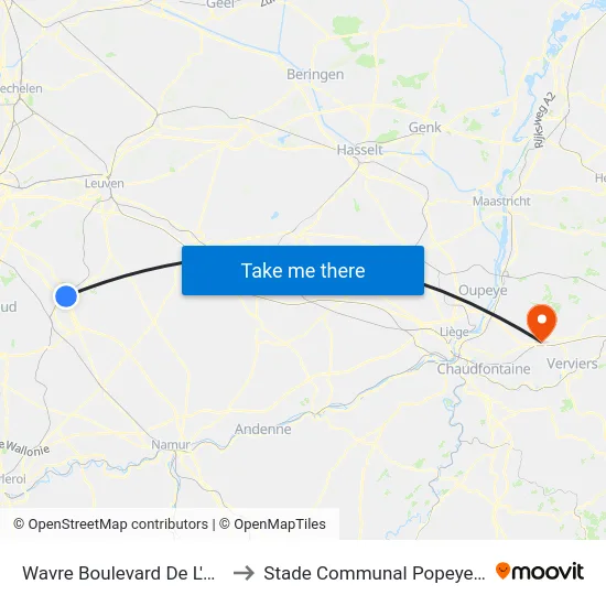 Wavre Boulevard De L'Europe to Stade Communal Popeye Piters map