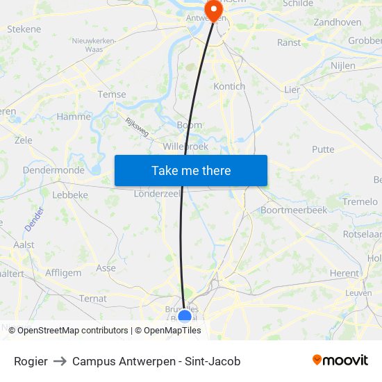 Rogier to Campus Antwerpen - Sint-Jacob map