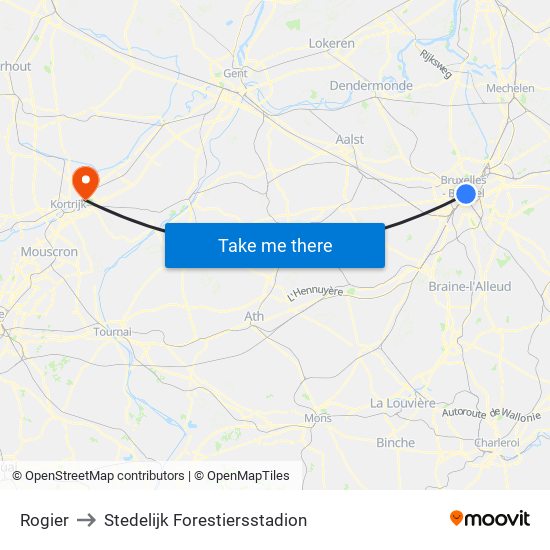Rogier to Stedelijk Forestiersstadion map