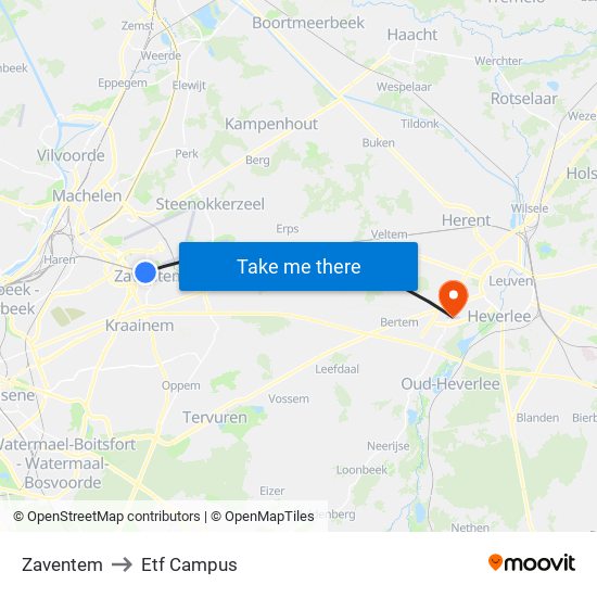 Zaventem to Etf Campus map