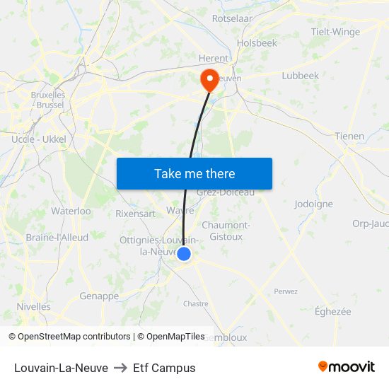 Louvain-La-Neuve to Etf Campus map