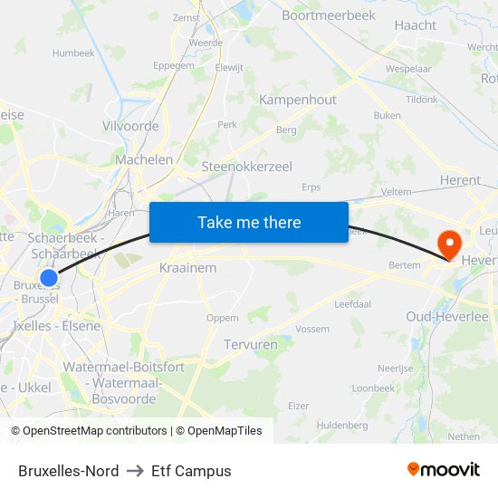 Bruxelles-Nord to Etf Campus map