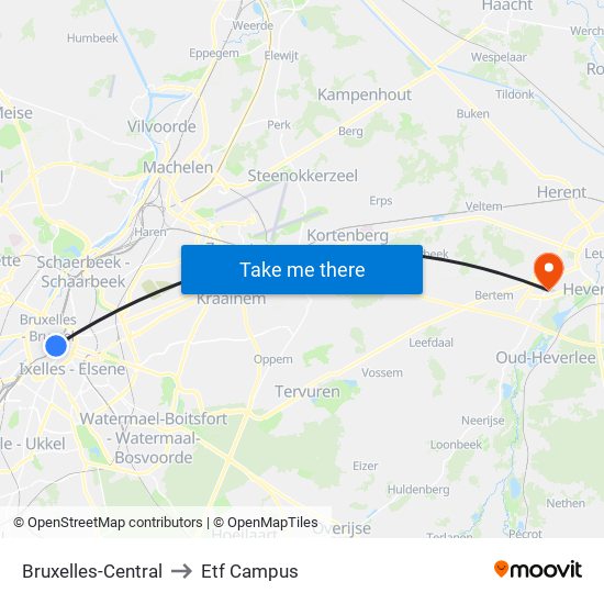 Bruxelles-Central to Etf Campus map