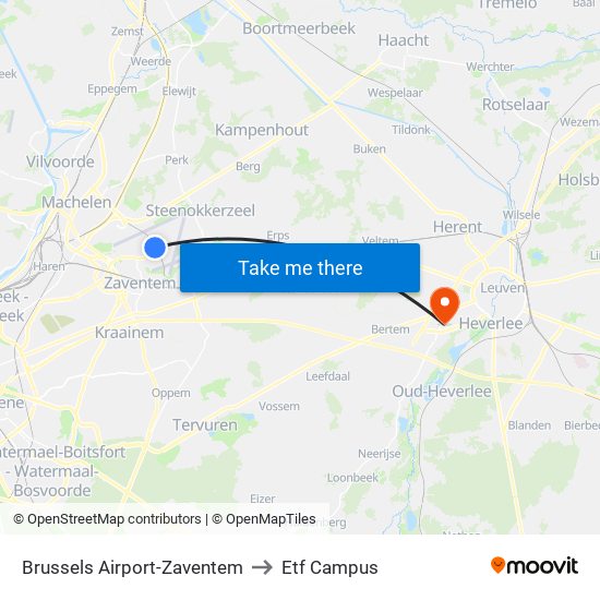 Brussels Airport-Zaventem to Etf Campus map