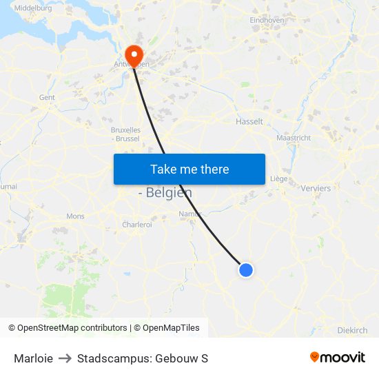 Marloie to Stadscampus: Gebouw S map