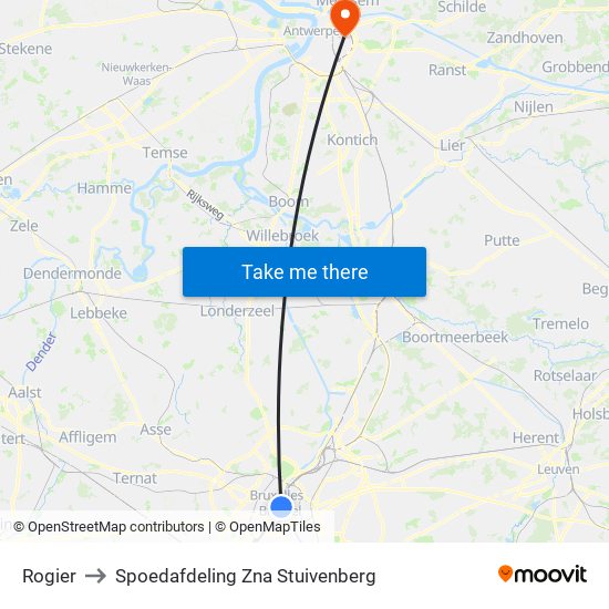 Rogier to Spoedafdeling Zna Stuivenberg map