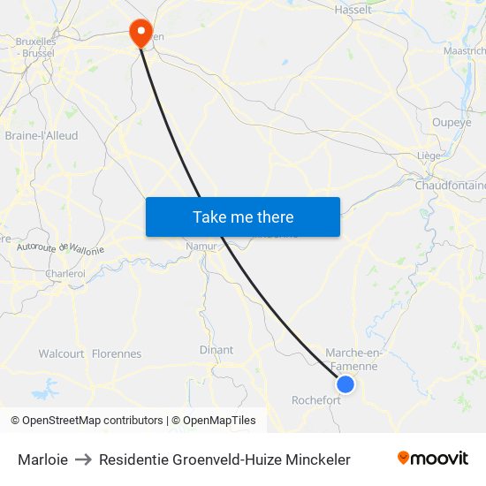 Marloie to Residentie Groenveld-Huize Minckeler map