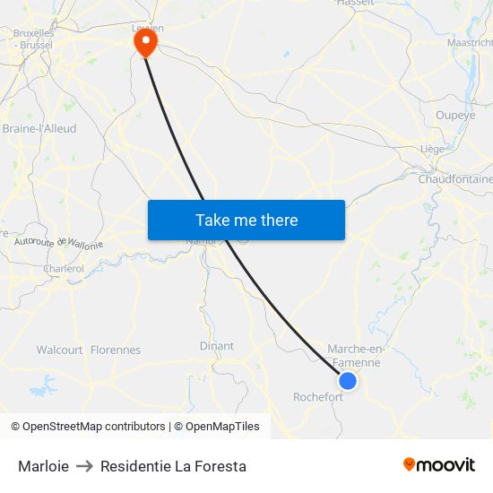 Marloie to Residentie La Foresta map