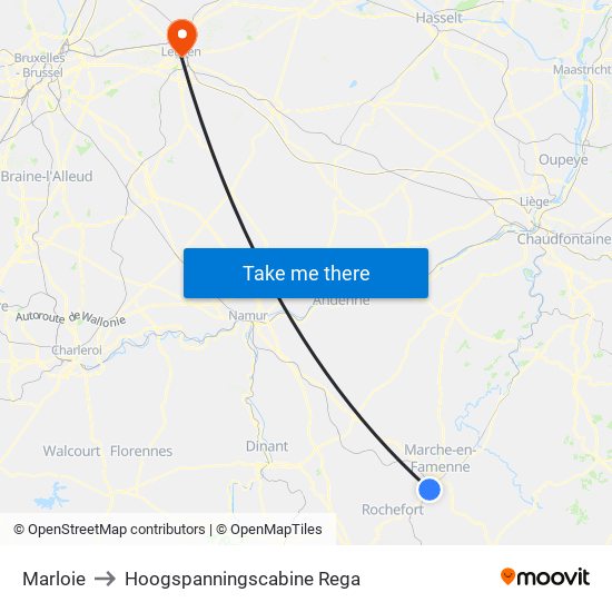 Marloie to Hoogspanningscabine Rega map