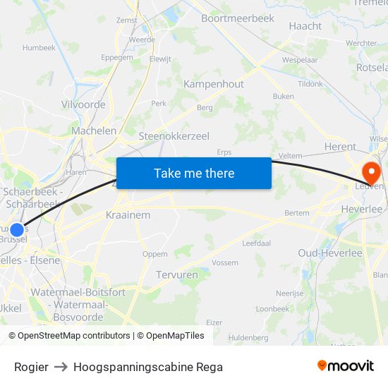 Rogier to Hoogspanningscabine Rega map