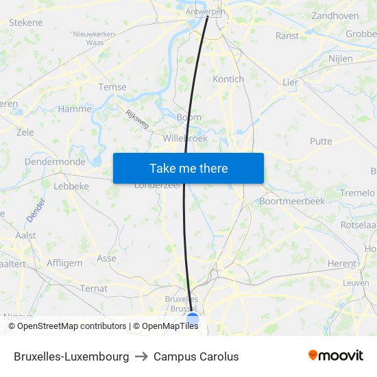 Bruxelles-Luxembourg to Campus Carolus map