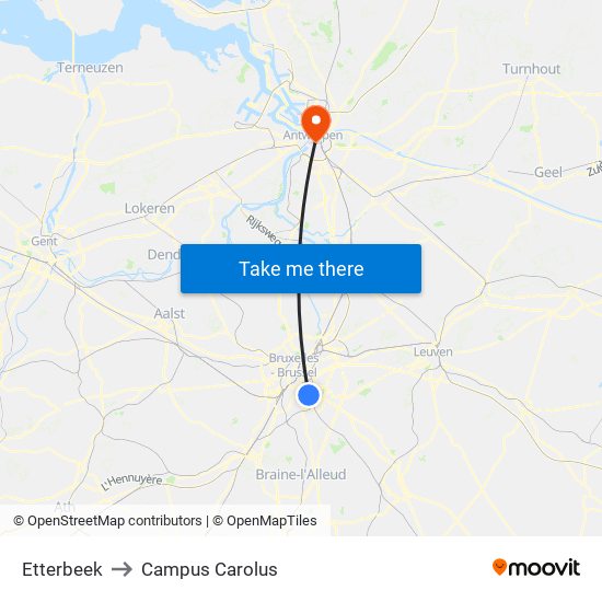 Etterbeek to Campus Carolus map
