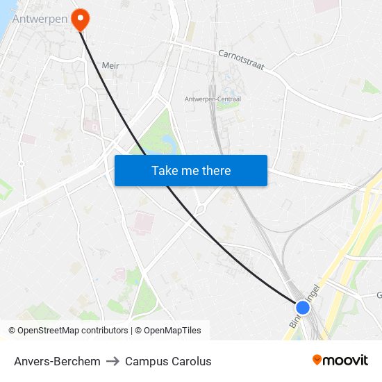 Anvers-Berchem to Campus Carolus map