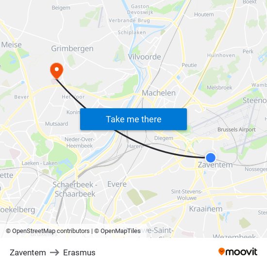 Zaventem to Erasmus map