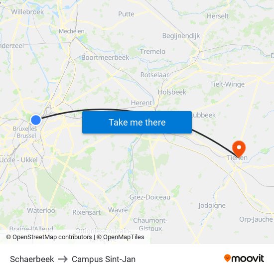 Schaerbeek to Campus Sint-Jan map