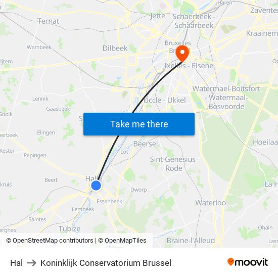 Hal to Koninklijk Conservatorium Brussel map