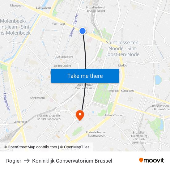 Rogier to Koninklijk Conservatorium Brussel map
