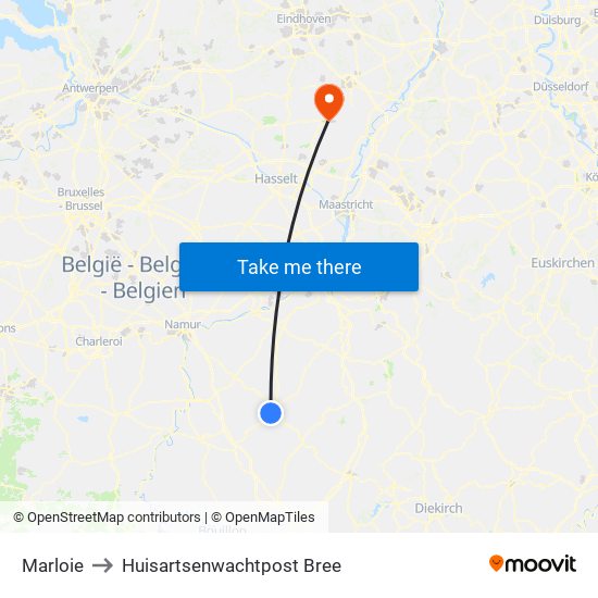Marloie to Huisartsenwachtpost Bree map