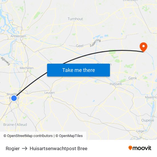 Rogier to Huisartsenwachtpost Bree map