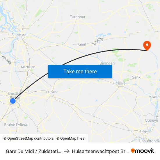 Gare Du Midi / Zuidstation to Huisartsenwachtpost Bree map