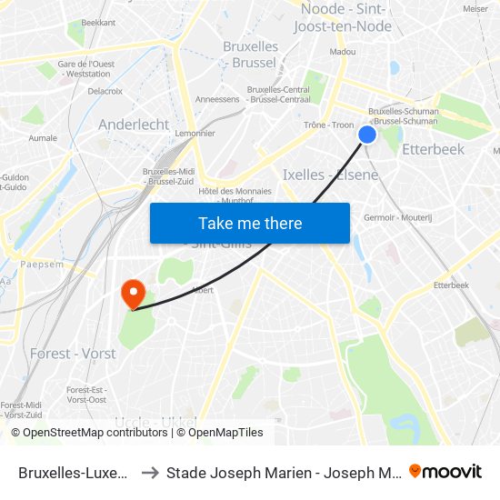 Bruxelles-Luxembourg to Stade Joseph Marien - Joseph Marienstadion map