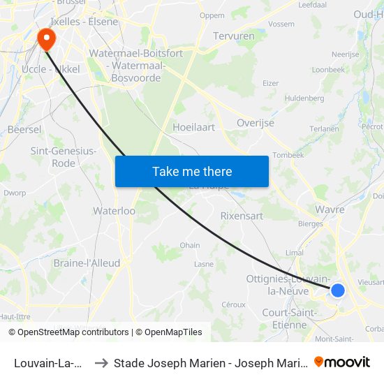 Louvain-La-Neuve to Stade Joseph Marien - Joseph Marienstadion map