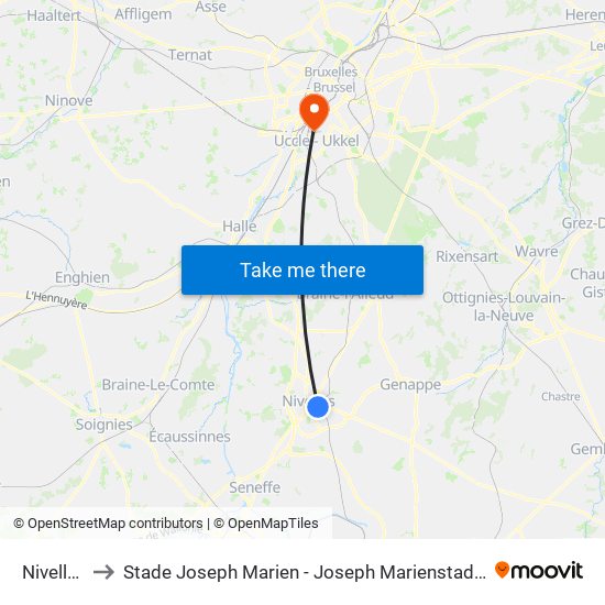 Nivelles to Stade Joseph Marien - Joseph Marienstadion map