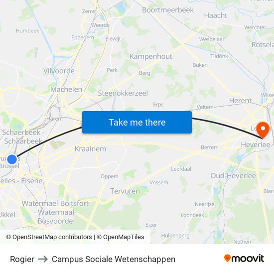 Rogier to Campus Sociale Wetenschappen map