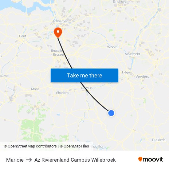 Marloie to Az Rivierenland Campus Willebroek map