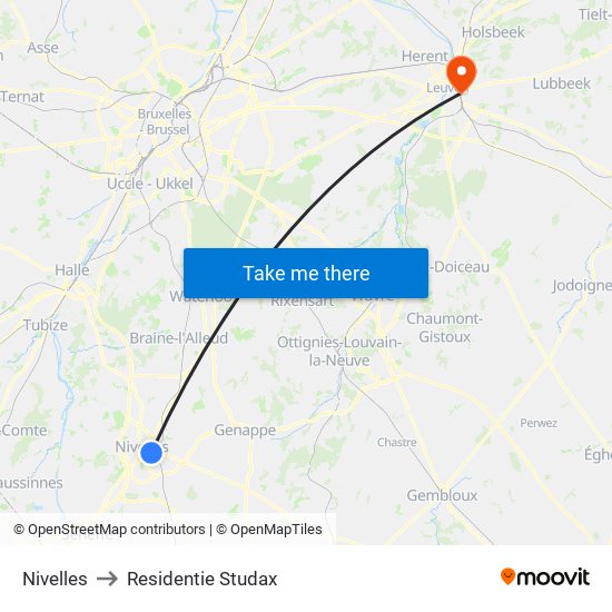 Nivelles to Residentie Studax map