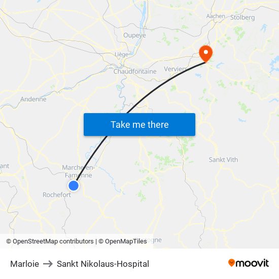Marloie to Sankt Nikolaus-Hospital map