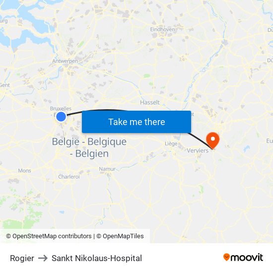 Rogier to Sankt Nikolaus-Hospital map