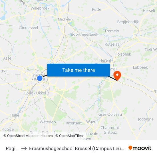 Rogier to Erasmushogeschool Brussel (Campus Leuven) map