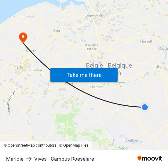 Marloie to Vives - Campus Roeselare map
