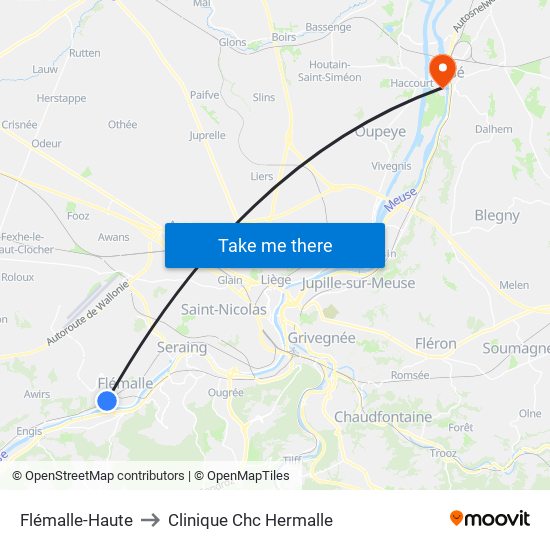 Flémalle-Haute to Clinique Chc Hermalle map