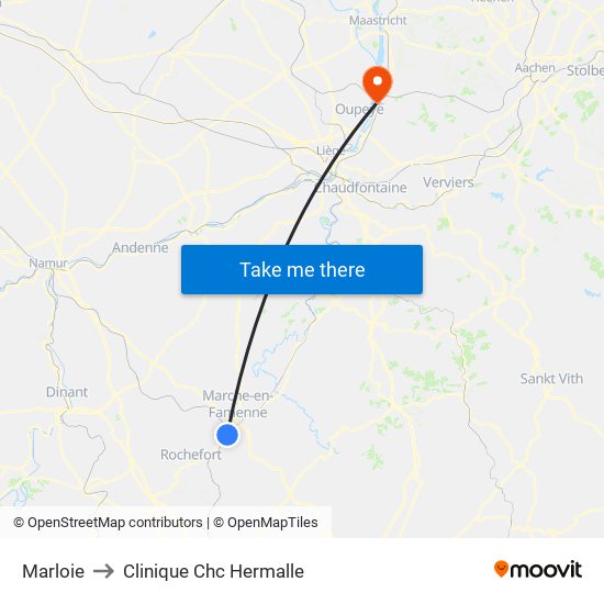 Marloie to Clinique Chc Hermalle map